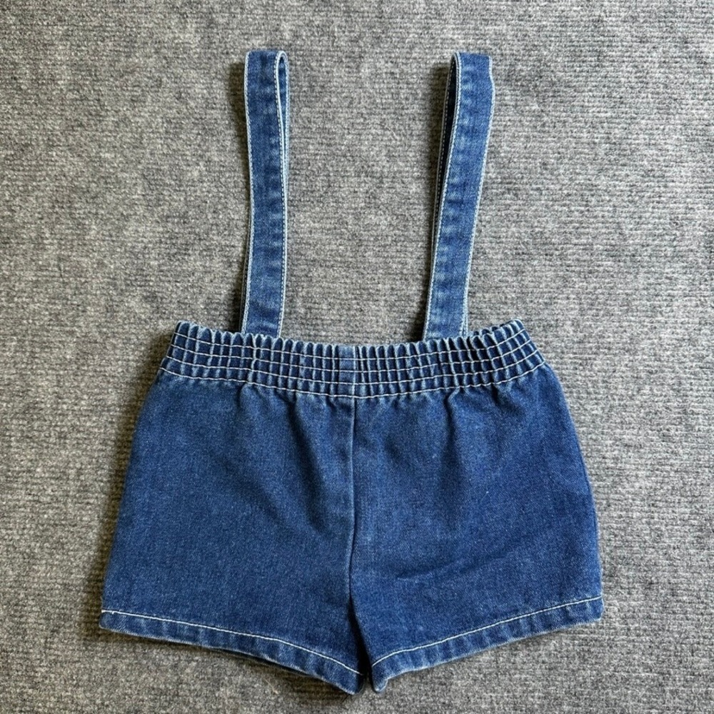 Vintage Piccolo Toddler Denim Suspender Shorts Blue 2T Elastic Waist Smocked